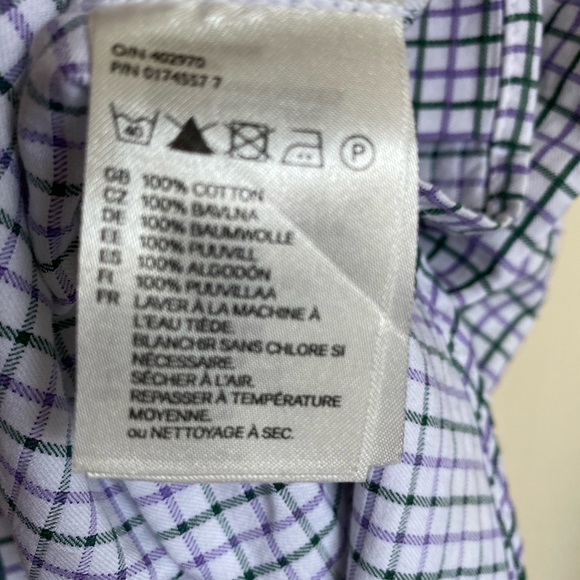H&M Easy Care Men’s Button Up Cotton Shirt Checkered Green/Purple/White SZ S15 - Picture 10 of 11